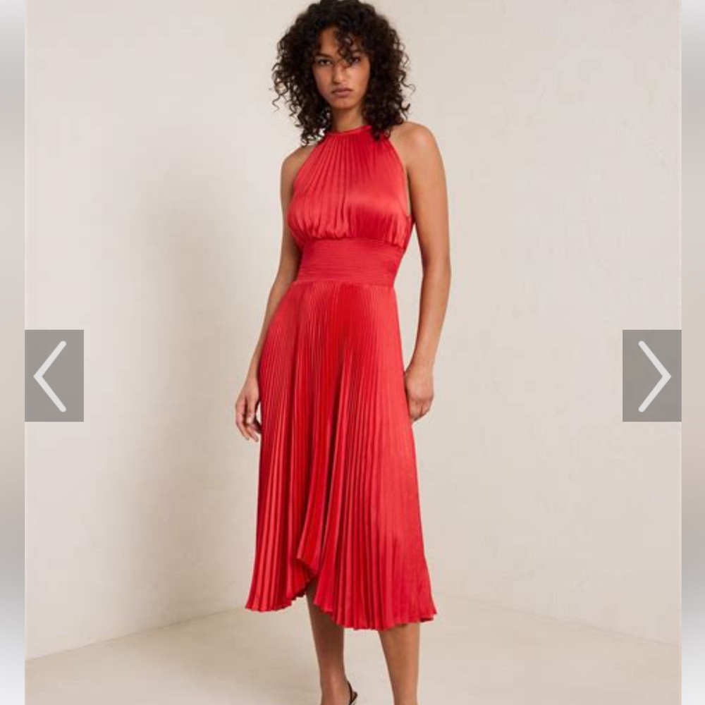 A.L.C. Asymmetric Pleated Midi-dress Red Halter Neckline Smocked Worn once.
